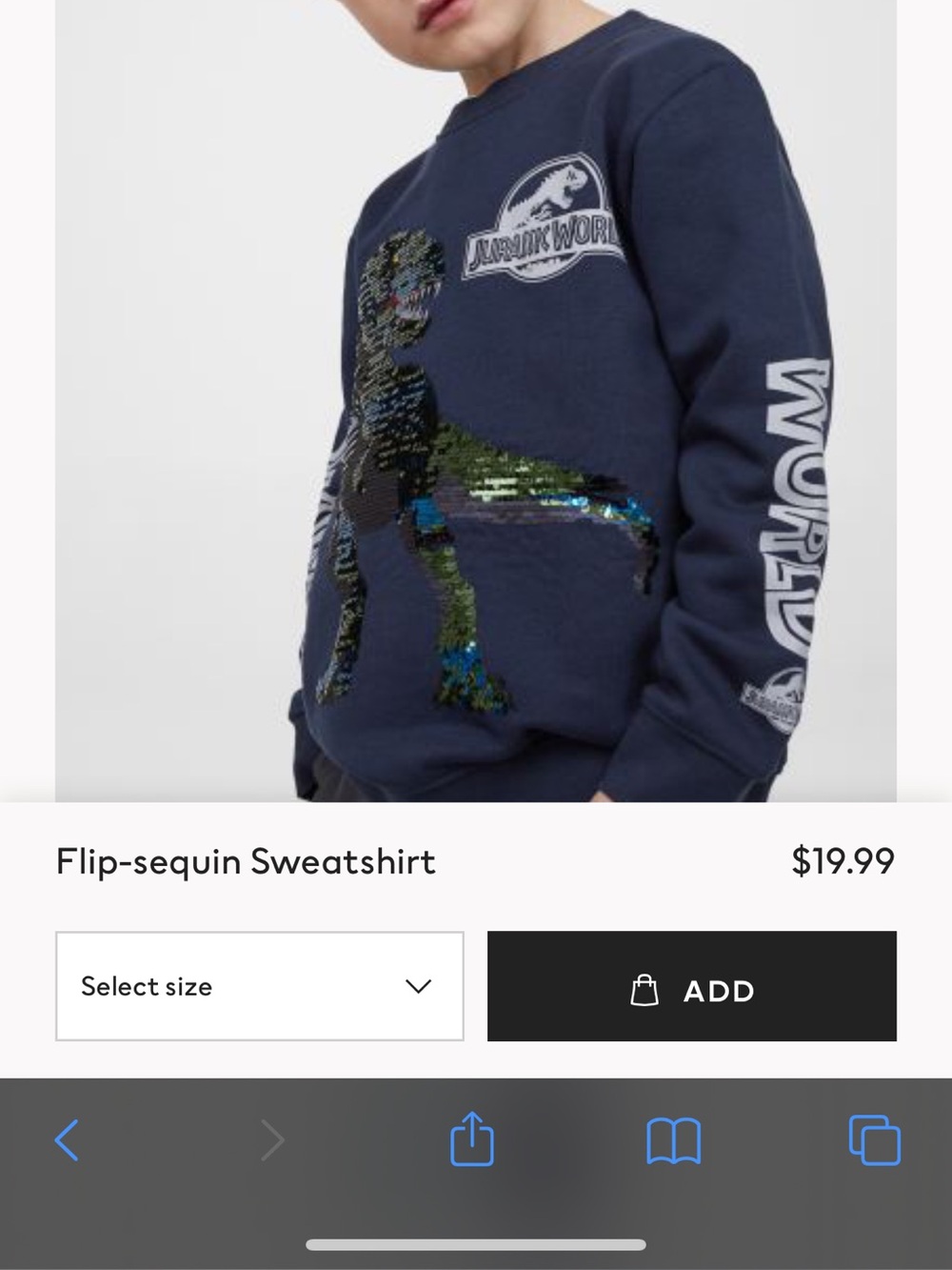 H&M Navy Kids Jurassic World Flip-Sequin Sweatshirt